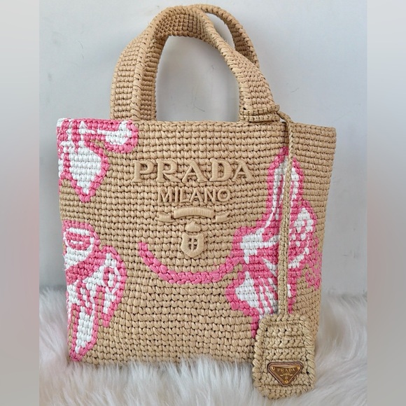 Limited Edition Prada Raffia Pink Floral Handbag - Picture 4 of 4